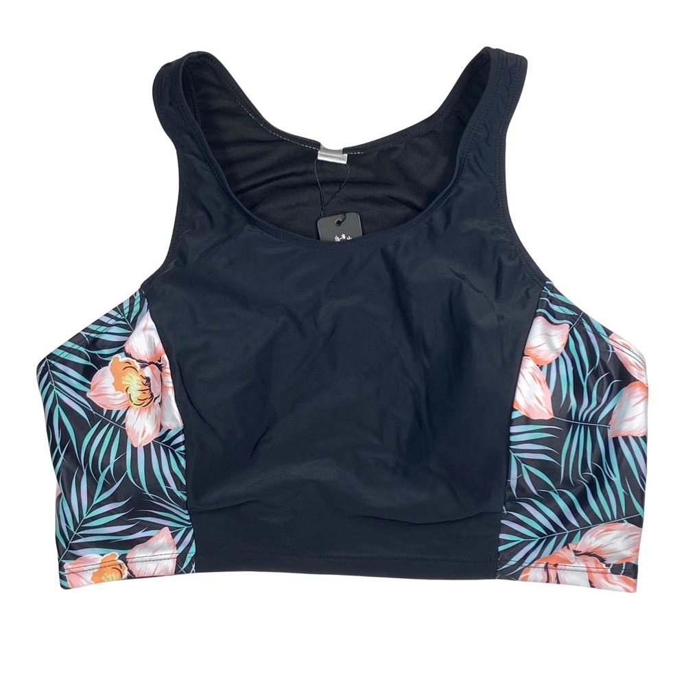 Tempt Me Floral Swim Top Women's Size XXL Crop Tank Tropical Print Padded